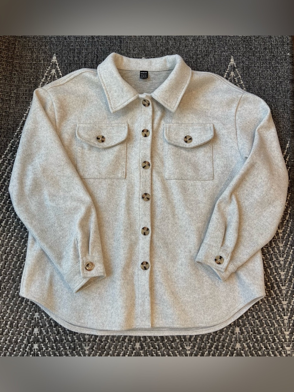 SHEIN Womens Heather Grey Oversized Shacket Button Down Shirt Jacket Size S